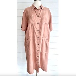 SAUTHS Audrey Linen Shirt Dress in Clay - M